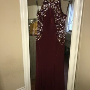 Burgundy embellished mermaid dress